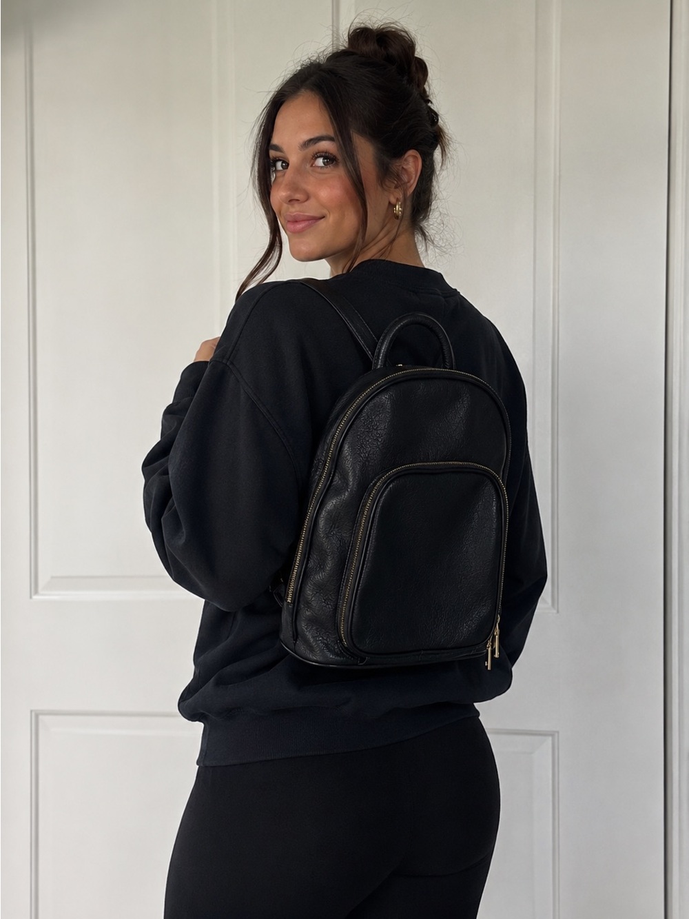 International Concepts Faux Leather Farahh2 Backpack In Black NWT
